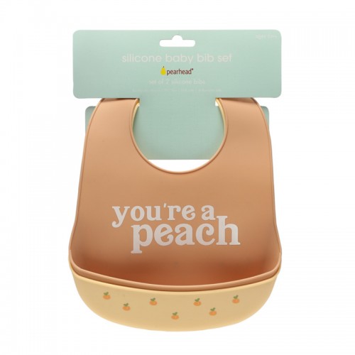 Pearhead® Peach Silicone Baby Bib Set