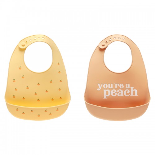 Pearhead® Peach Silicone Baby Bib Set