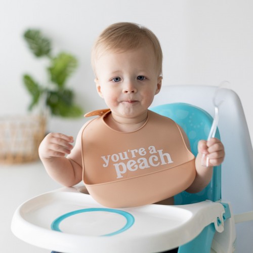 Pearhead® Peach Silicone Baby Bib Set
