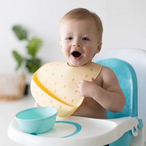 Pearhead® Peach Silicone Baby Bib Set