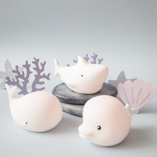Rabbit&Friends Set 3 mehkih silikonskih lučk Mini - Morski pes, delfin in kit