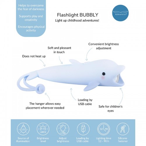 Rabbit&Friends Silicon flashlight USB-C - Dolphin