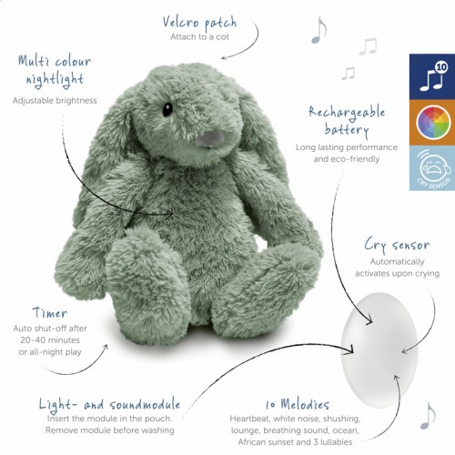 ZAZU Deluxe Nightlight with Sound Machine & Voice Recording - Ro the Rabbit - Green